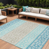 8' X 10' Teal Blue Aqua And Ivory Geometric Washable Indoor Outdoor Area Rug