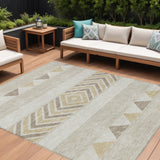 8' X 10' Beige Ivory And Taupe Southwestern Washable Indoor Outdoor Area Rug