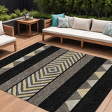 8' X 10' Black Ivory And Wheat Southwestern Washable Indoor Outdoor Area Rug