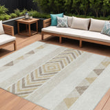 8' X 10' Ivory Beige And Taupe Southwestern Washable Indoor Outdoor Area Rug