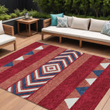 8' X 10' Red White And Navy Blue Southwestern Washable Indoor Outdoor Area Rug