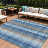 8' X 10' Denim Blue Sky Blue And Beige Plaid Washable Indoor Outdoor Area Rug
