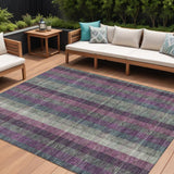 8' X 10' Plum Eggplant And Gray Plaid Washable Indoor Outdoor Area Rug