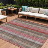 8' X 10' Red Pink And Pewter Plaid Washable Indoor Outdoor Area Rug