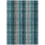 8' X 10' Teal Blue Navy Blue And Olive Green Plaid Washable Indoor Outdoor Area Rug