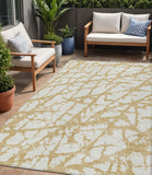 5' X 8' Gold And Ivory Abstract Washable Indoor Outdoor Area Rug