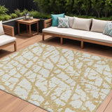 8' X 10' Gold And Ivory Abstract Washable Indoor Outdoor Area Rug