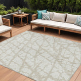 8' X 10' Ivory And Beige Abstract Washable Indoor Outdoor Area Rug