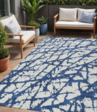 5' X 8' Navy Blue And Ivory Abstract Washable Indoor Outdoor Area Rug