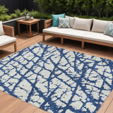 8' X 10' Navy Blue And Ivory Abstract Washable Indoor Outdoor Area Rug