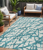 5' X 8' Teal Blue And Ivory Abstract Washable Indoor Outdoor Area Rug