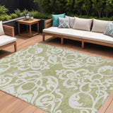 8' X 10' Sage And Ivory Damask Washable Indoor Outdoor Area Rug