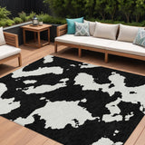 8' X 10' Black And Ivory Abstract Washable Indoor Outdoor Area Rug