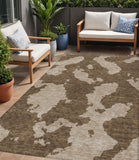 5' X 8' Brown And Beige Abstract Washable Indoor Outdoor Area Rug