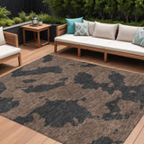 8' X 10' Chocolate And Charcoal Abstract Washable Indoor Outdoor Area Rug