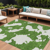 8' X 10' Green And Ivory Abstract Washable Indoor Outdoor Area Rug