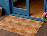 3' X 5' Orange Ivory And Gray Floral Medallion Washable Indoor Outdoor Area Rug