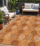 5' X 8' Orange Ivory And Gray Floral Medallion Washable Indoor Outdoor Area Rug