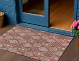 3' X 5' Orange Beige And Gray Floral Medallion Washable Indoor Outdoor Area Rug