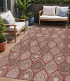 5' X 8' Orange Beige And Gray Floral Medallion Washable Indoor Outdoor Area Rug