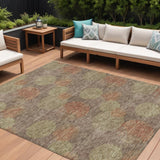 8' X 10' Brown Taupe And Sage Polka Dot Washable Indoor Outdoor Area Rug