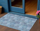 3' X 5' Denim Blue Navy Blue And Ivory Polka Dot Washable Indoor Outdoor Area Rug