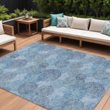 8' X 10' Denim Blue Navy Blue And Ivory Polka Dot Washable Indoor Outdoor Area Rug