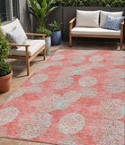 5' X 8' Salmon Ivory And Sky Blue Polka Dot Washable Indoor Outdoor Area Rug