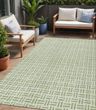 5' X 8' Sage And Ivory Geometric Washable Indoor Outdoor Area Rug