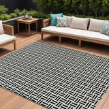 8' X 10' Black And Ivory Geometric Washable Indoor Outdoor Area Rug