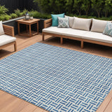 8' X 10' Denim Blue And Ivory Geometric Washable Indoor Outdoor Area Rug