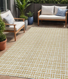 5' X 8' Gold And Ivory Geometric Washable Indoor Outdoor Area Rug
