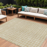8' X 10' Gold And Ivory Geometric Washable Indoor Outdoor Area Rug