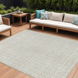 8' X 10' Ivory And Beige Geometric Washable Indoor Outdoor Area Rug