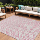 8' X 10' Pink And Ivory Geometric Washable Indoor Outdoor Area Rug