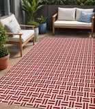 5' X 8' Red And Ivory Geometric Washable Indoor Outdoor Area Rug