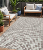 5' X 8' Taupe And Ivory Geometric Washable Indoor Outdoor Area Rug