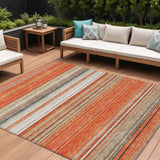 8' X 10' Coral Ivory And Gray Striped Washable Indoor Outdoor Area Rug