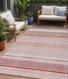 5' X 8' Pink Blush And Burgundy Striped Washable Indoor Outdoor Area Rug