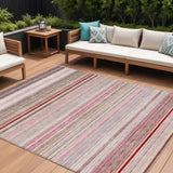 8' X 10' Pink Blush And Burgundy Striped Washable Indoor Outdoor Area Rug