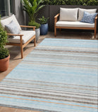 5' X 8' Sky Blue Gray And Beige Striped Washable Indoor Outdoor Area Rug