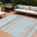8' X 10' Sky Blue Gray And Beige Striped Washable Indoor Outdoor Area Rug