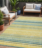 5' X 8' Yellow Denim Blue And Sky Blue Striped Washable Indoor Outdoor Area Rug