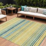 8' X 10' Yellow Denim Blue And Sky Blue Striped Washable Indoor Outdoor Area Rug