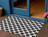 3' X 5' Black And Ivory Polka Dot Washable Indoor Outdoor Area Rug