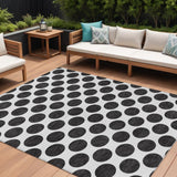 8' X 10' Black And Ivory Polka Dot Washable Indoor Outdoor Area Rug