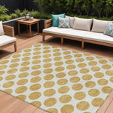 8' X 10' Gold And Ivory Polka Dot Washable Indoor Outdoor Area Rug