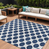 8' X 10' Navy Blue And Ivory Polka Dot Washable Indoor Outdoor Area Rug