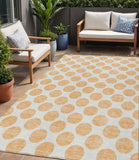 5' X 8' Peach And Ivory Polka Dot Washable Indoor Outdoor Area Rug