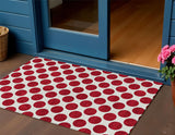 3' X 5' Red And Ivory Polka Dot Washable Indoor Outdoor Area Rug